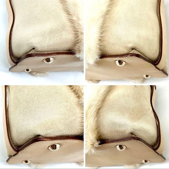 Salvatore Ferragamo Authentic Beige Fur/Suede Gancini Handbag/Shoulder - Picture 7 of 11